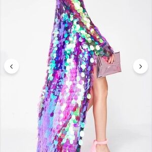 Iridescent Sequin Maxi Coat - Pink Multicolor